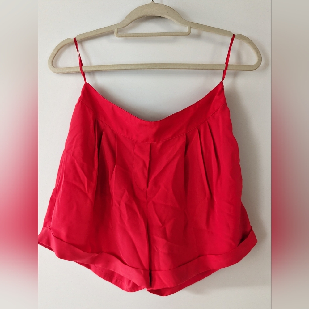 Bar III Red Pleated Spaghetti-Strap Shorts